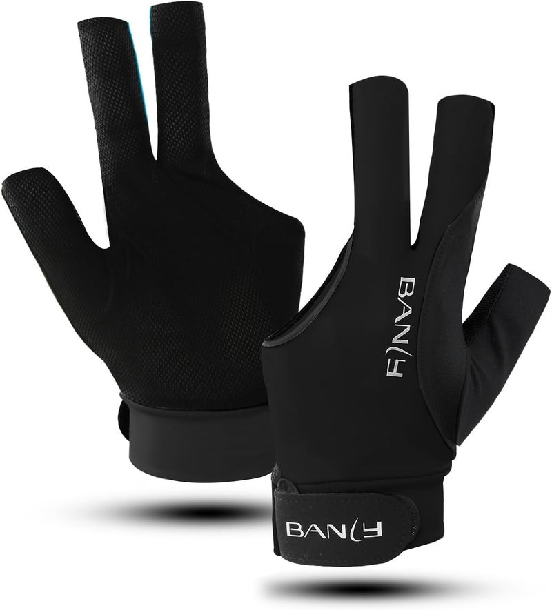 Banly Billiard Pool Gloves Fits on Left Hand 3 Finger, Small Snooker Cue Sport Glove, Billiards Players Sporty Compact Pull On Half Finger Billiard Glove - Image 1